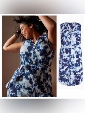 Torrid 00 Tye Dye Button Up Collared Dress - Blue